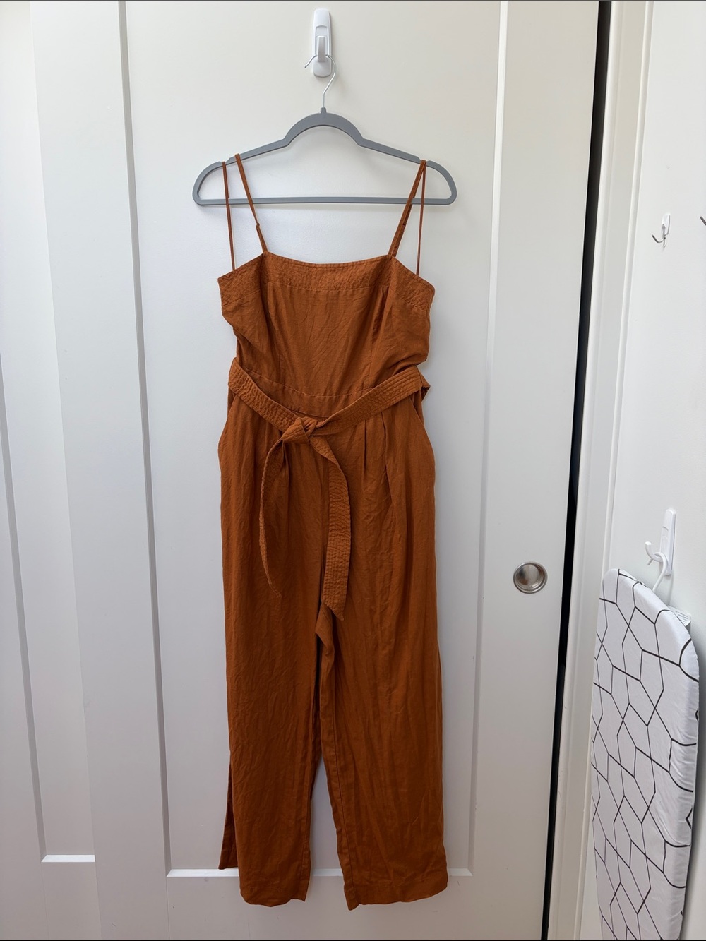 J Crew Spaghetti-Strap Rust Jumpsuit with Tie Waist